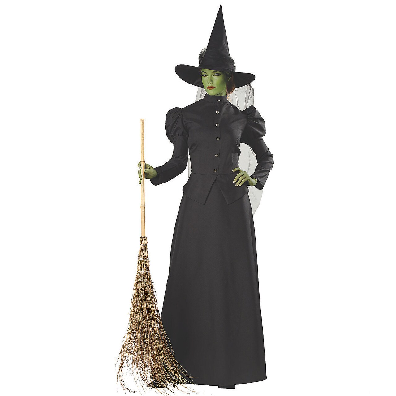 Women's Witch Classic Deluxe Costume Full-Length Gown With Pointed Hat And Tulle Petticoat